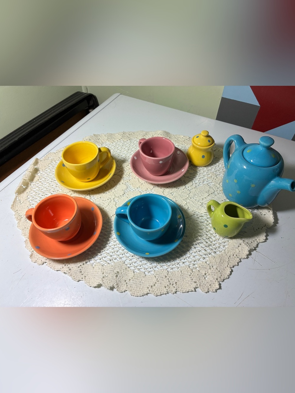 Colorful Ceramic Mini Tea Set - Yellow, Pink, Orange, Blue, Green
